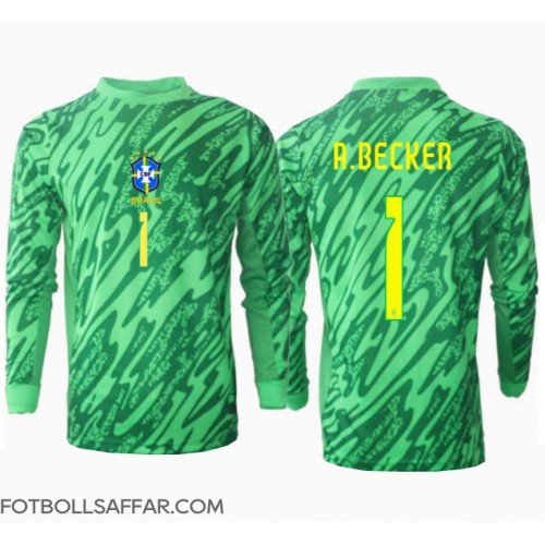 Brasilien Alisson Becker #1 Målvakt Hemmatröja Copa America 2024 Långärmad